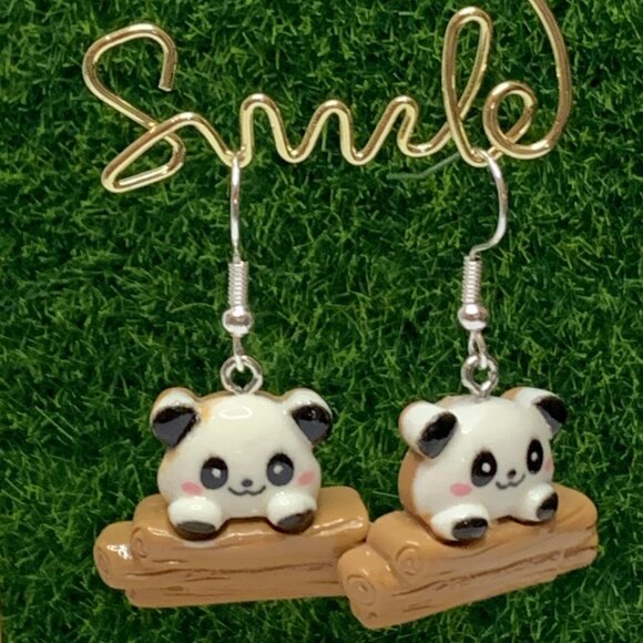 Panda Earring, Panda Bear Jewelry, Gift, Panda Jewelry, Silly Animal Earring - Picture 4 of 9